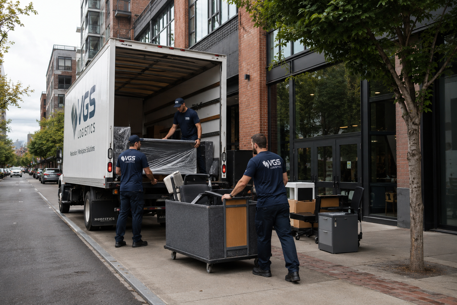 Professional office movers relocating a business near the Pearl District in Portland Oregon